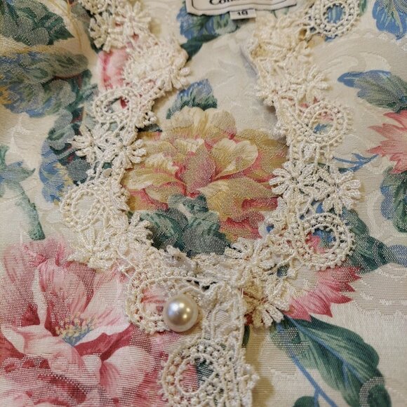 VTG Nah Nah Nah Blouse womens 18 Pastel Lace scalloped neck Floral Cottage Core - Picture 10 of 11